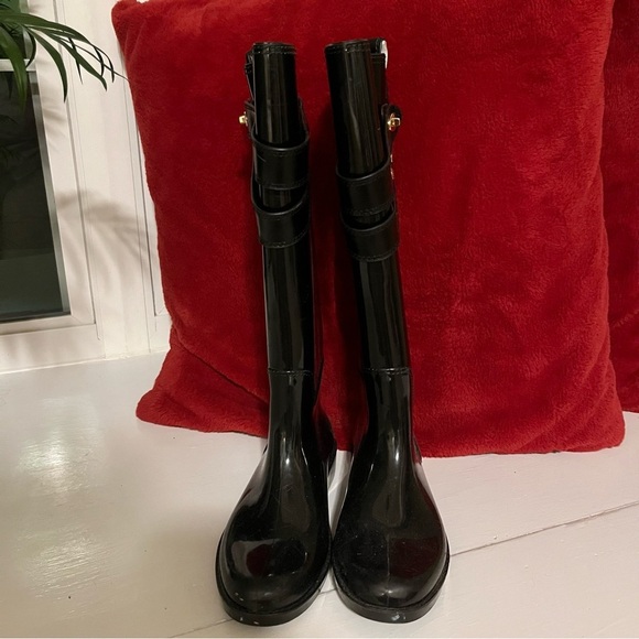 Coach Talia Rain Boots Black Glossy Knee High Rubber Riding Boots Women’s Size 7 - Picture 4 of 12